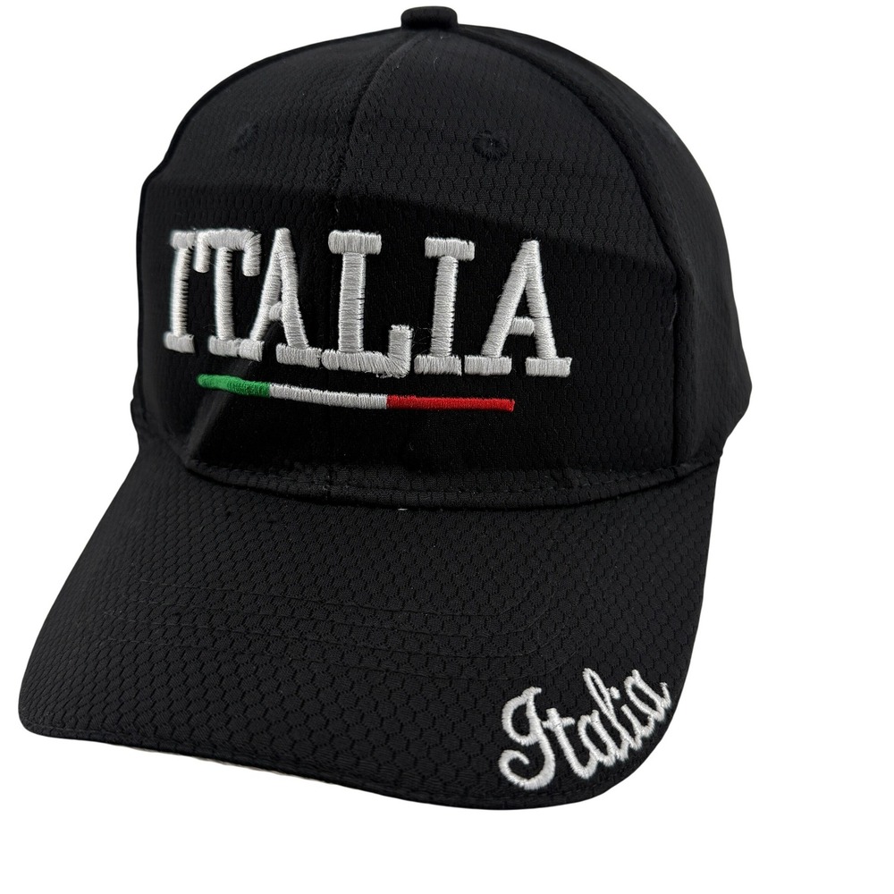 Italia Hat Bella Accessori Adjustable Black Polyester Embroidered Cap Sporty